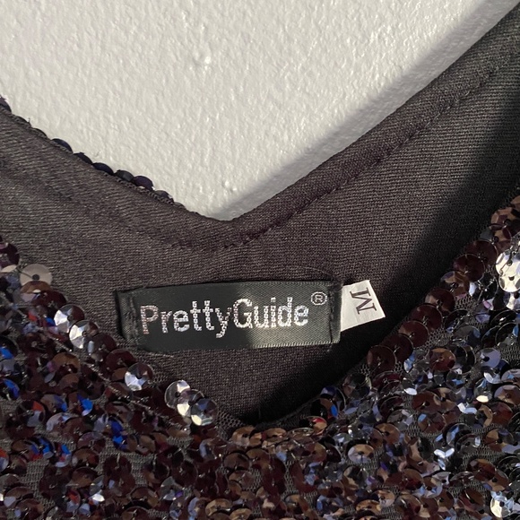 PRETTY GUIDE V-back All Over Sequins Party Dress Sleeveless Black Red Gold - Picture 8 of 11